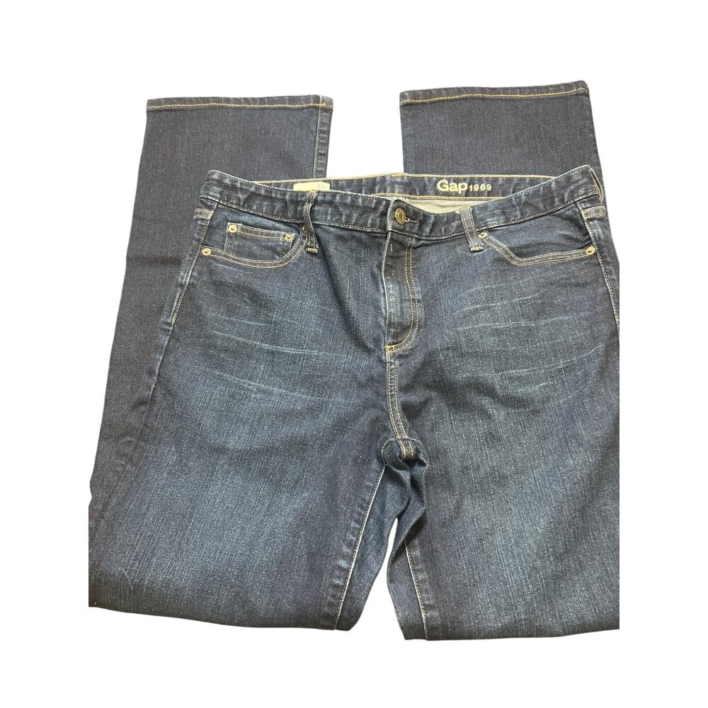 Gap 1969 Perfect Boot Jeans Size 33T Dark Wash Denim Blue Fly Zip